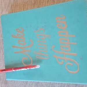Eccolo Teal and Gold Notebook " Make Things Happen"with Red Pen.